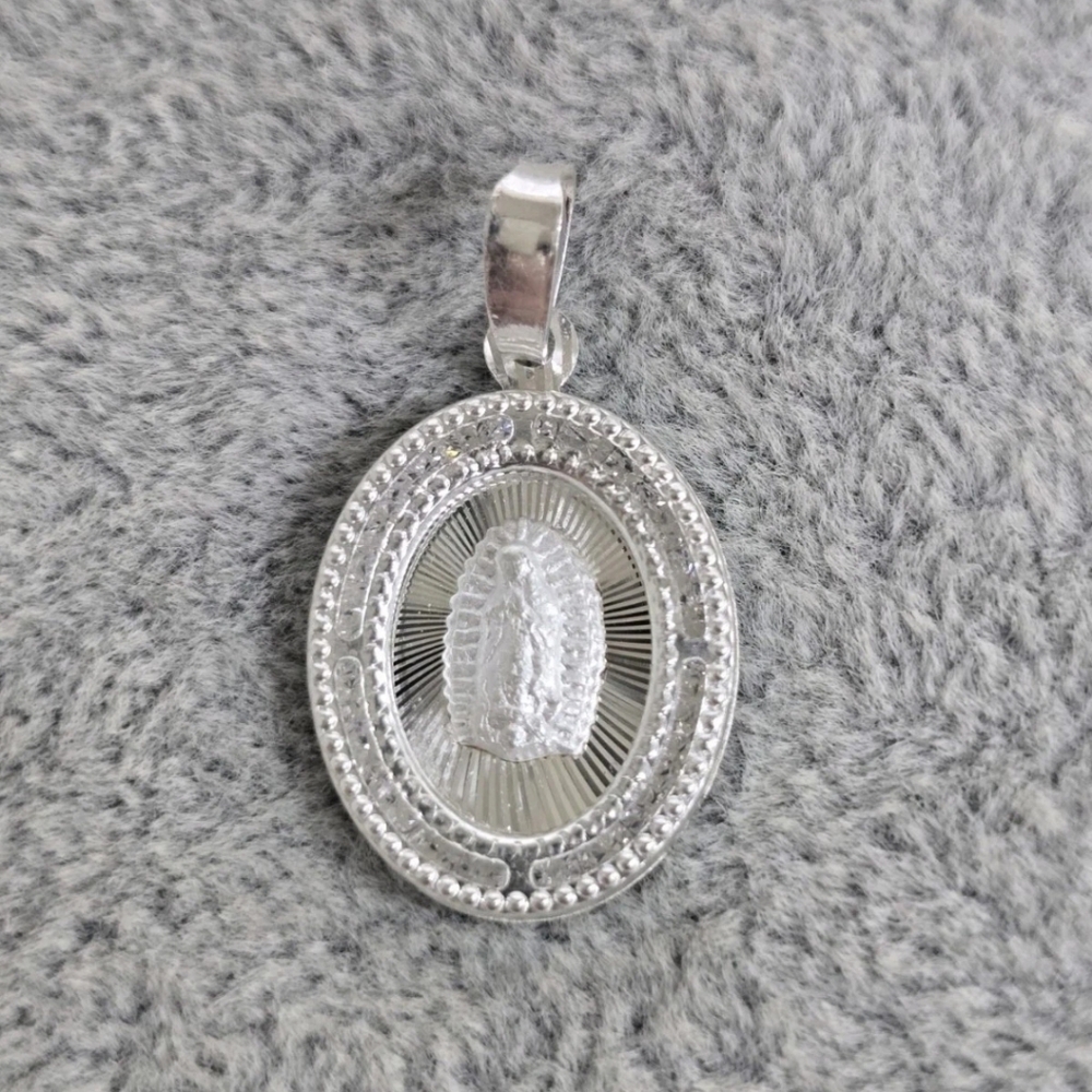 925 Sterling Silver Virgin of Guadalupe Oval Medal Pendant Charm Mexican